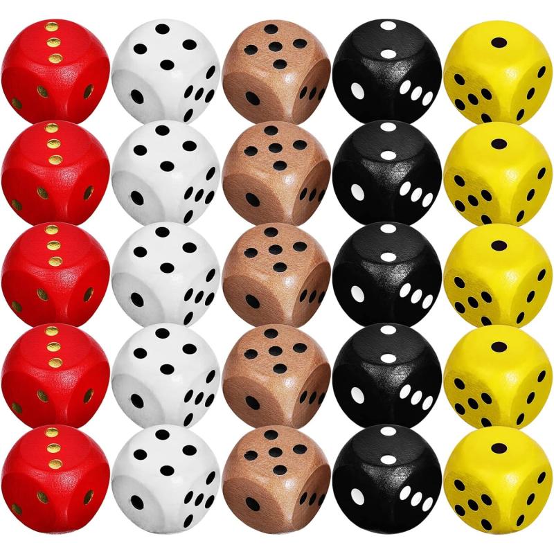 imageToyvian 25pcs Dice Set Colored Wooden Dice 16mm Board Games Dice 6 Sided Dice Set Bulk Rounded Corners Dice for Dices Game Classroom Teaching Board Games