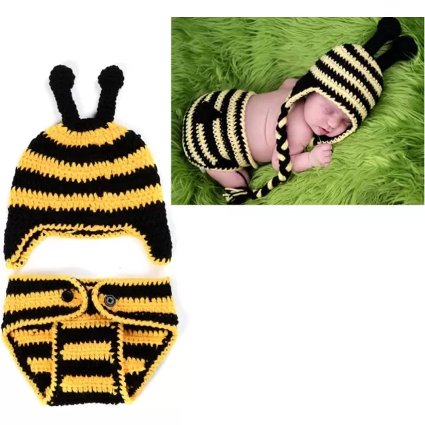 imageToyvian 1Set Newborn Bee Photography Photo Prop Baby Animal Photo Costume Handmade Crochet Knitted Outfit Clothes for Infant Boy Girl