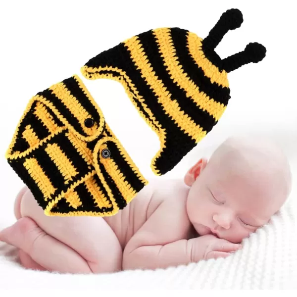 imageToyvian 1Set Newborn Bee Photography Photo Prop Baby Animal Photo Costume Handmade Crochet Knitted Outfit Clothes for Infant Boy Girl