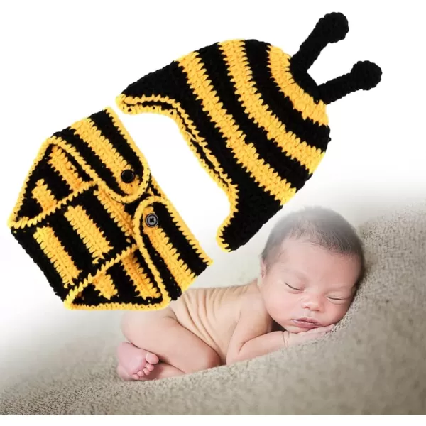 imageToyvian 1Set Newborn Bee Photography Photo Prop Baby Animal Photo Costume Handmade Crochet Knitted Outfit Clothes for Infant Boy Girl