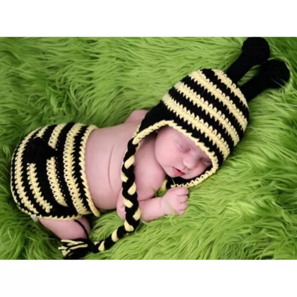 imageToyvian 1Set Newborn Bee Photography Photo Prop Baby Animal Photo Costume Handmade Crochet Knitted Outfit Clothes for Infant Boy Girl