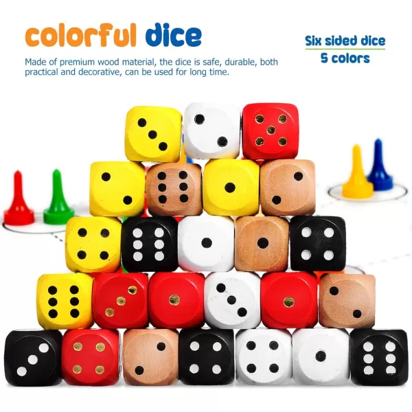 imageToyvian 25pcs Dice Set Colored Wooden Dice 16mm Board Games Dice 6 Sided Dice Set Bulk Rounded Corners Dice for Dices Game Classroom Teaching Board Games