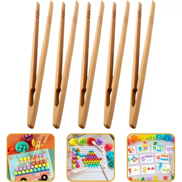 imageToyvian 5pcs Wooden Tweezer Tools Toy Wooden Tongs Cheese Bamboo Tongs for Small Board Bead Cooking Toaster Board Game 18cm7 Inch