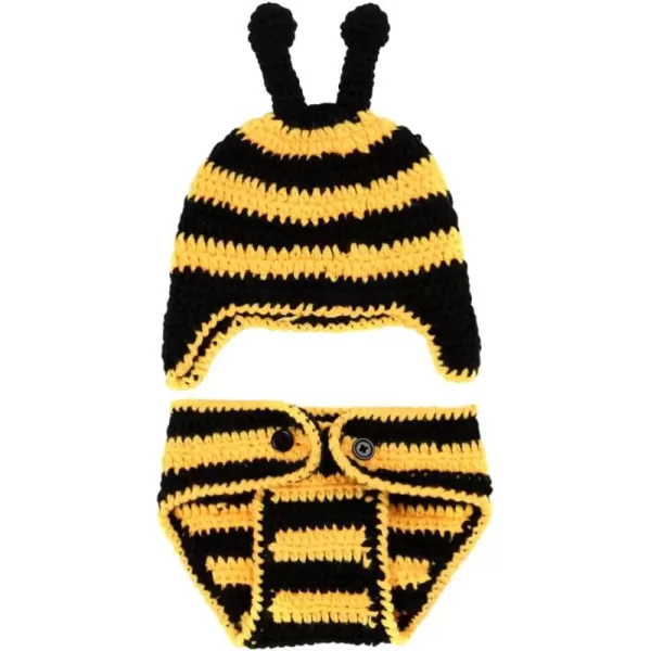 imageToyvian 1Set Newborn Bee Photography Photo Prop Baby Animal Photo Costume Handmade Crochet Knitted Outfit Clothes for Infant Boy Girl