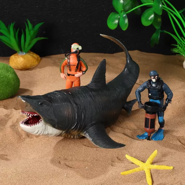 image3 PCS Scuba Diver Toys Sea Marine Animal Figure Toys Shark Figurines Plastic Swimmers Figurines Underwater Adventure Figure Set Realistic Action Figures Diver Decors