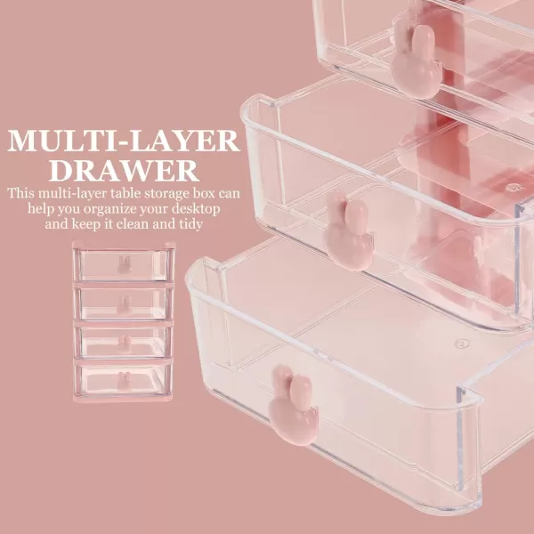 image4 Drawer Storage Organizer Transparent Table Organizer Clear Makeup Organizer Multi Function Storage Box Bathroom Cosmetic Box Office File BoxPinkPink