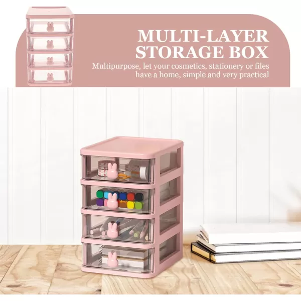 image4 Drawer Storage Organizer Transparent Table Organizer Clear Makeup Organizer Multi Function Storage Box Bathroom Cosmetic Box Office File BoxPinkPink