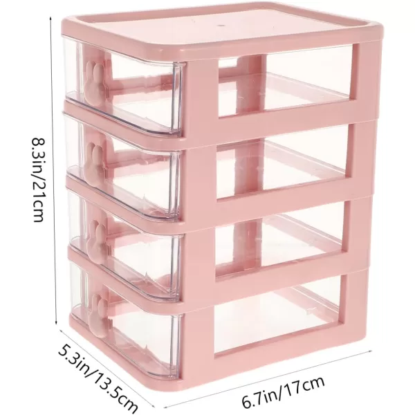 image4 Drawer Storage Organizer Transparent Table Organizer Clear Makeup Organizer Multi Function Storage Box Bathroom Cosmetic Box Office File BoxPinkPink