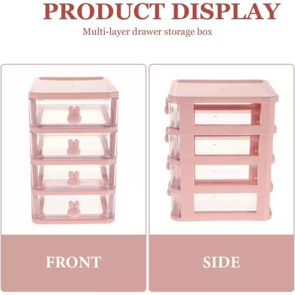 image4 Drawer Storage Organizer Transparent Table Organizer Clear Makeup Organizer Multi Function Storage Box Bathroom Cosmetic Box Office File BoxPinkPink