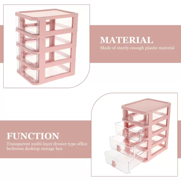 image4 Drawer Storage Organizer Transparent Table Organizer Clear Makeup Organizer Multi Function Storage Box Bathroom Cosmetic Box Office File BoxPinkPink