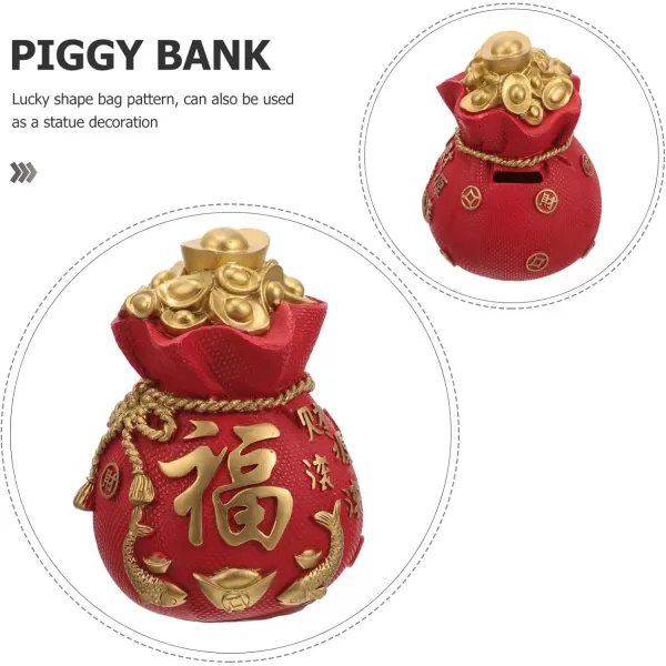 imageChinese Lucky Money Bag Piggy Bank Yuan Bao Money Box Saving Pot Feng Shui Figurine Container Treasure Basin Wealth Prosperity Figurine 2024 New Year RedRed