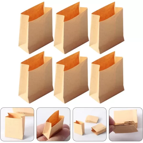 imageToyvian 18 Pcs Dollhouse Paper Bag Miniature Paper Bags Click and Carry Grocery Bag Carrier Mini Kraft Bags Small Paper Bag Brown Paper Bags Ornament Kits Grocery Store Dolly Decorate