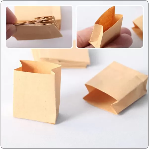 imageToyvian 18 Pcs Dollhouse Paper Bag Miniature Paper Bags Click and Carry Grocery Bag Carrier Mini Kraft Bags Small Paper Bag Brown Paper Bags Ornament Kits Grocery Store Dolly Decorate