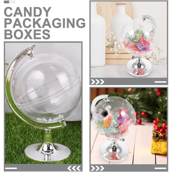 imageToyvian 20PCS Globe Shape Candy Boxes Fillable Mini Globe Candy Jars Clear Globe Balls Kids Party Favor Containers Globe Shape Cases for Birthday Wedding SilverSilver