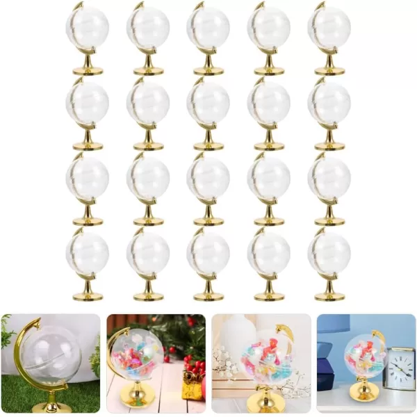 imageToyvian 20PCS Globe Shape Candy Boxes Fillable Mini Globe Candy Jars Clear Globe Balls Kids Party Favor Containers Globe Shape Cases for Birthday Wedding SilverGolden