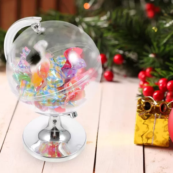 imageToyvian 20PCS Globe Shape Candy Boxes Fillable Mini Globe Candy Jars Clear Globe Balls Kids Party Favor Containers Globe Shape Cases for Birthday Wedding SilverSilver