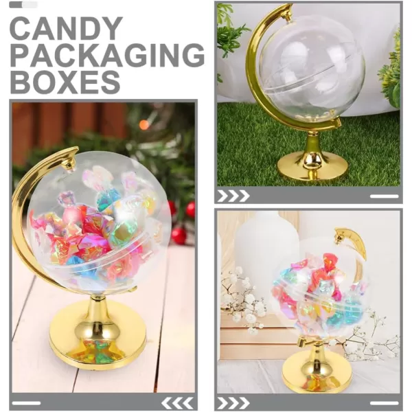 imageToyvian 20PCS Globe Shape Candy Boxes Fillable Mini Globe Candy Jars Clear Globe Balls Kids Party Favor Containers Globe Shape Cases for Birthday Wedding SilverGolden