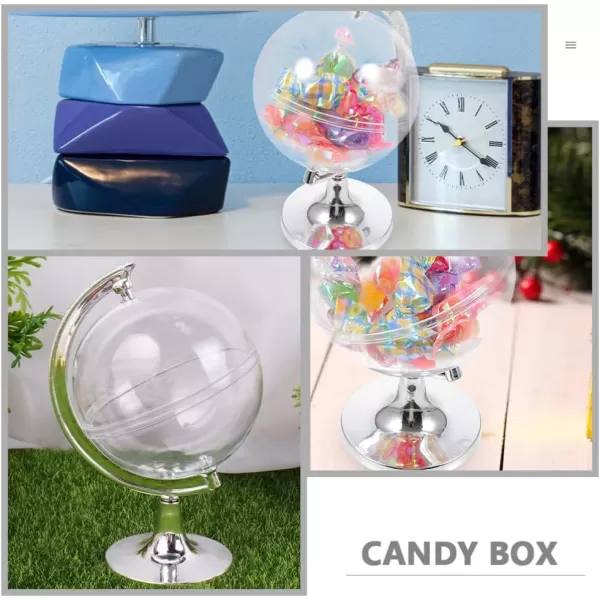 imageToyvian 20PCS Globe Shape Candy Boxes Fillable Mini Globe Candy Jars Clear Globe Balls Kids Party Favor Containers Globe Shape Cases for Birthday Wedding SilverSilver