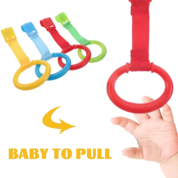 imageToyvian 4pcs Baby Playpen Pull up Rings Playpen Hanging Accessories Walking Assistant Fitness Pull Ring Wristband for Infant Baby Stand up Ring Crib Tool
