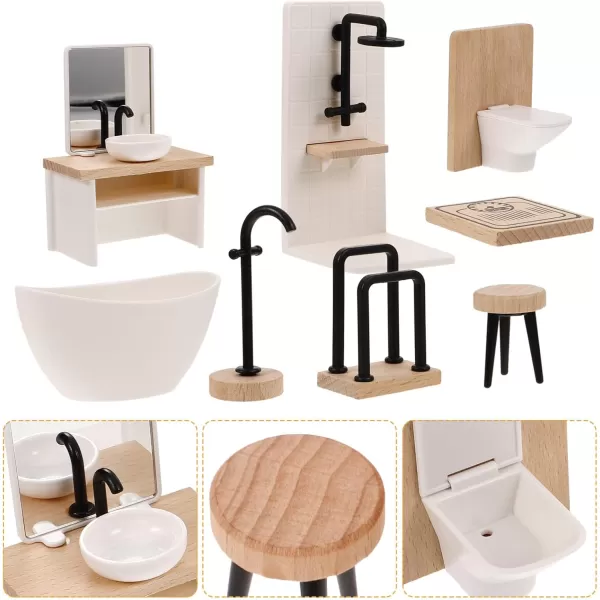 imageToyvian 8pcs Dollhouse Bathroom Set 1 12 Scale Dollhouse Toilet Bathtub Basin Wooden Bathroom Cabinet with Sink Miniature Furniture for Doll Bathroom Accessories