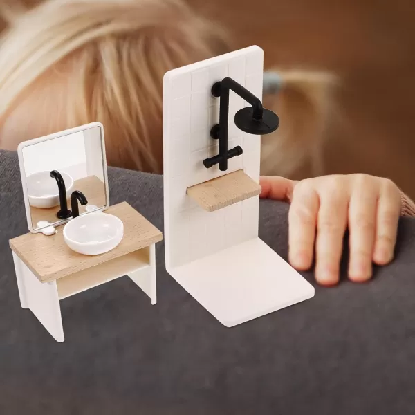 imageToyvian 8pcs Dollhouse Bathroom Set 1 12 Scale Dollhouse Toilet Bathtub Basin Wooden Bathroom Cabinet with Sink Miniature Furniture for Doll Bathroom Accessories