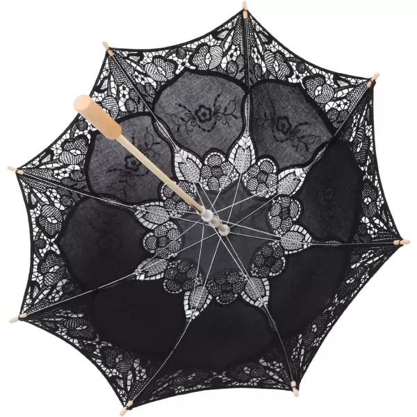 imageToyvian Bridal Wedding Lace Parasol 2535 Inches White Lace Umbrella Women Vintage Umbrellas Handmade Boho Parasol withBlack