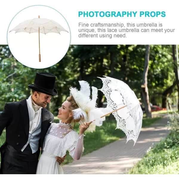 imageToyvian Bridal Wedding Lace Parasol 2535 Inches White Lace Umbrella Women Vintage Umbrellas Handmade Boho Parasol withPicture 2