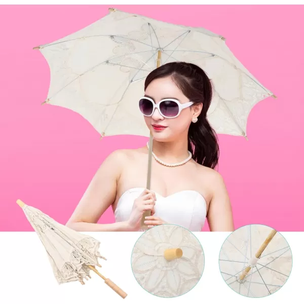 imageToyvian Bridal Wedding Lace Parasol 2535 Inches White Lace Umbrella Women Vintage Umbrellas Handmade Boho Parasol withPicture 2