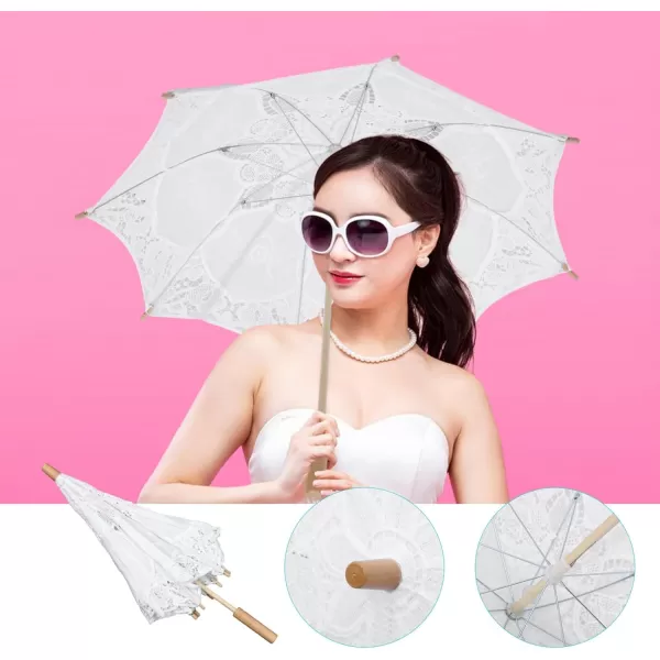 imageToyvian Bridal Wedding Lace Parasol 2535 Inches White Lace Umbrella Women Vintage Umbrellas Handmade Boho Parasol withWhite