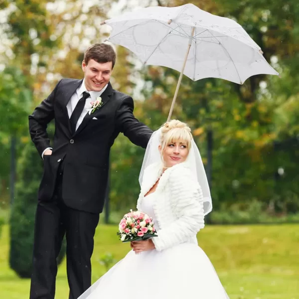 imageToyvian Bridal Wedding Lace Parasol 2535 Inches White Lace Umbrella Women Vintage Umbrellas Handmade Boho Parasol withWhite