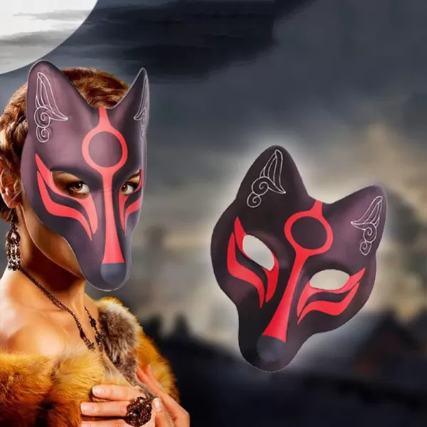 imageToyvian Kitsune Fox Mask 2pcs Cat Mask Fox Face Cover Japanese Kabuki Mask Cosplay Full Face Mask Stage Performance Props Costume Masks Cosplay Party Accessories Decor 26X23CM White
