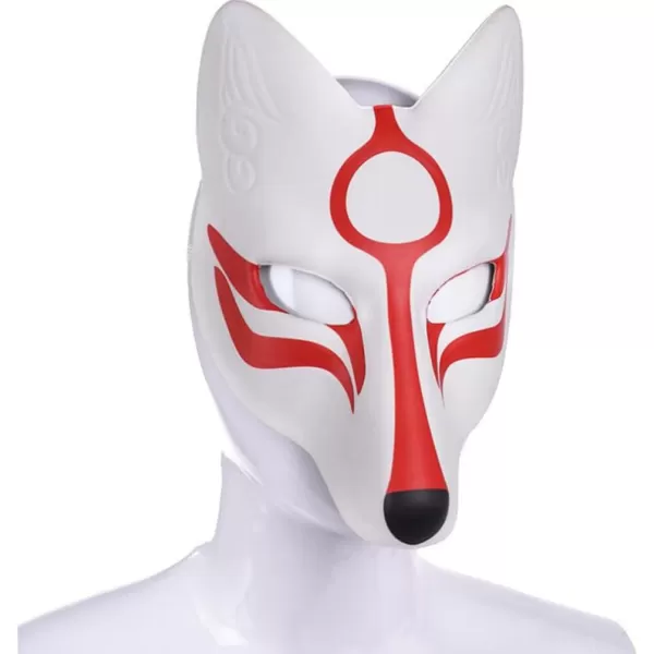 imageToyvian Kitsune Fox Mask 2pcs Cat Mask Fox Face Cover Japanese Kabuki Mask Cosplay Full Face Mask Stage Performance Props Costume Masks Cosplay Party Accessories Decor 26X23CM White