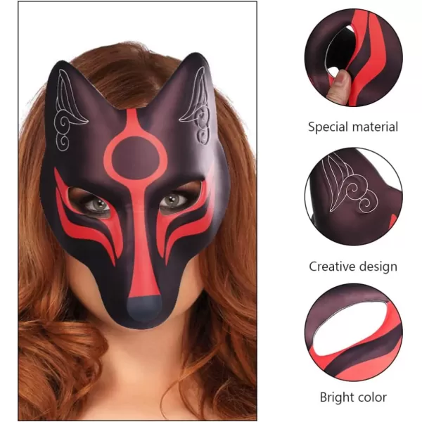 imageToyvian Kitsune Fox Mask 2pcs Cat Mask Fox Face Cover Japanese Kabuki Mask Cosplay Full Face Mask Stage Performance Props Costume Masks Cosplay Party Accessories Decor 26X23CM White