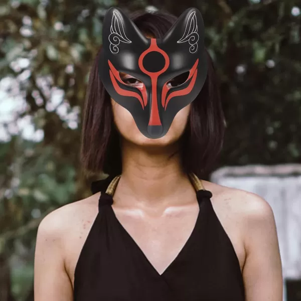 imageToyvian Kitsune Fox Mask 2pcs Cat Mask Fox Face Cover Japanese Kabuki Mask Cosplay Full Face Mask Stage Performance Props Costume Masks Cosplay Party Accessories Decor 26X23CM White