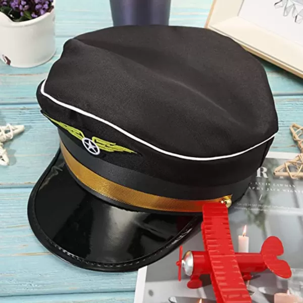 imageToyvian Pilot Cap Hat Costume Accessories for Adults 25cm982inches One Size Fits All Polyester Material Airline Themed Party Hat for Halloween Cosplay Masquerade Performances