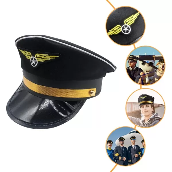 imageToyvian Pilot Cap Hat Costume Accessories for Adults 25cm982inches One Size Fits All Polyester Material Airline Themed Party Hat for Halloween Cosplay Masquerade Performances