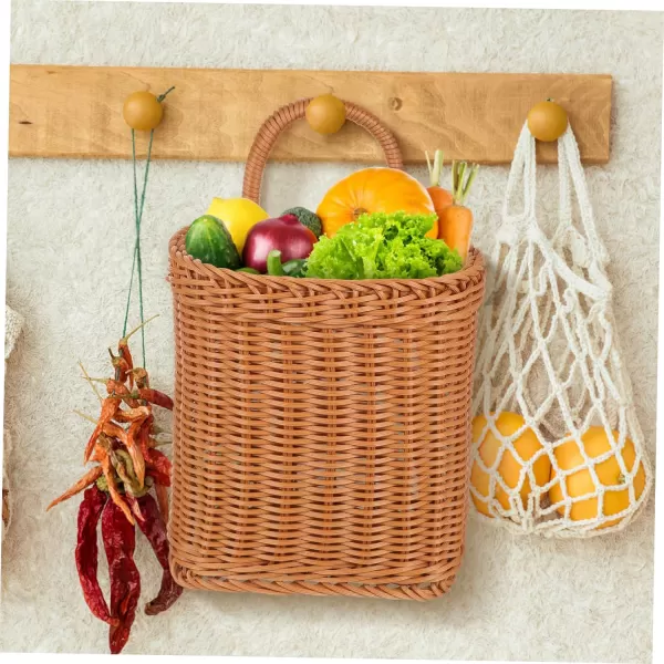 imageToyvian Rattan Hanging Flower Basket Boho Small Woven Basket Pastoral Hanging Vegetable Basket Wall Basket Decor Wall Hanging Wicker Basket for Organizing Utensils Spoon Chopsticks