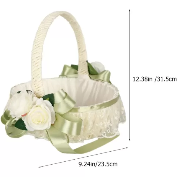 imageToyvian Wedding Ribbon Basket Flower Girl Basket Pearl Lace Flower Basket Romantic Large Wedding Basket with Satin Flowers and Bow for Flower Girls Wedding CeremonyLight Green