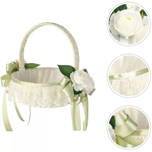 imageToyvian Wedding Ribbon Basket Flower Girl Basket Pearl Lace Flower Basket Romantic Large Wedding Basket with Satin Flowers and Bow for Flower Girls Wedding CeremonyLight Green