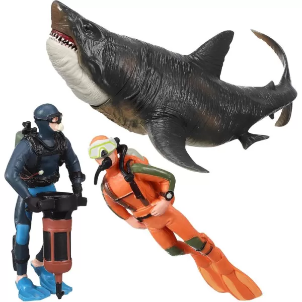 image3 PCS Scuba Diver Toys Sea Marine Animal Figure Toys Shark Figurines Plastic Swimmers Figurines Underwater Adventure Figure Set Realistic Action Figures Diver Decors