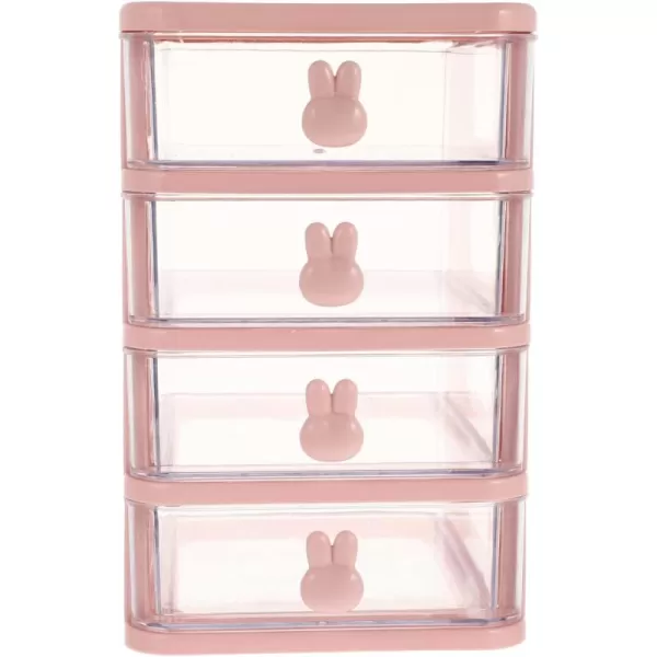 image4 Drawer Storage Organizer Transparent Table Organizer Clear Makeup Organizer Multi Function Storage Box Bathroom Cosmetic Box Office File BoxPinkPink