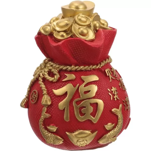 imageChinese Lucky Money Bag Piggy Bank Yuan Bao Money Box Saving Pot Feng Shui Figurine Container Treasure Basin Wealth Prosperity Figurine 2024 New Year RedRed