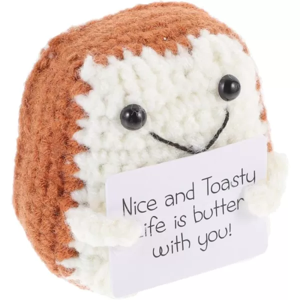 imageEmotional Supports Pickle  Mini Funny Positive Toast Crochet Cute Wool Funny Knitted Positive Toast Doll Cheer up for New Year Party BrownWhite