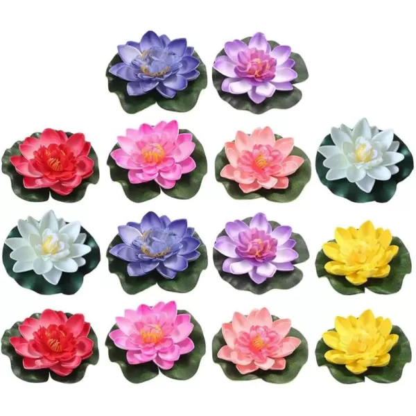 imageToyvian 14Pcs Artificial Floating Foam Lotus Plastic Pond Plants Floating Pool Lights Dancing Stage Props Simulated Floating Flowers for Pool Home DecorRandom Color