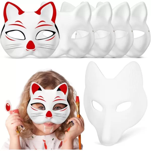 imageUnpainted Blank Cat Therian Masks DIY Plain Mask Paintable Animal Masquerade Masks Mache Base Decorate Halloween Masks  Fox Masks White Paper Wolf Masks