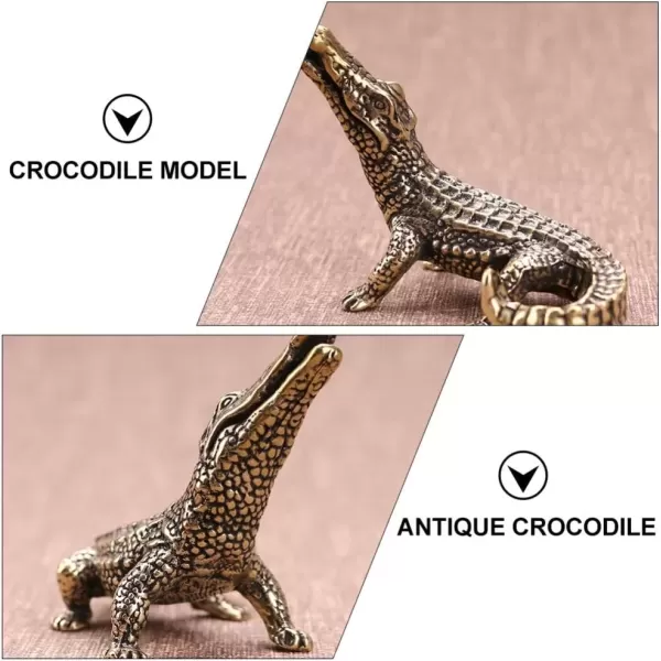 imageToyvian 1Pc Mini Brass Crocodile Figurine Animal Sculptures and Statues Fish Tank Ornaments Feng Shui Statue Home Decor2 95X2 63X1 57inch