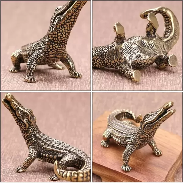 imageToyvian 1Pc Mini Brass Crocodile Figurine Animal Sculptures and Statues Fish Tank Ornaments Feng Shui Statue Home Decor2 95X2 63X1 57inch