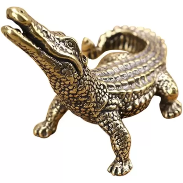 imageToyvian 1Pc Mini Brass Crocodile Figurine Animal Sculptures and Statues Fish Tank Ornaments Feng Shui Statue Home Decor2 95X2 63X1 57inch