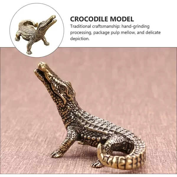 imageToyvian 1Pc Mini Brass Crocodile Figurine Animal Sculptures and Statues Fish Tank Ornaments Feng Shui Statue Home Decor2 95X2 63X1 57inch