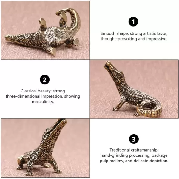 imageToyvian 1Pc Mini Brass Crocodile Figurine Animal Sculptures and Statues Fish Tank Ornaments Feng Shui Statue Home Decor2 95X2 63X1 57inch